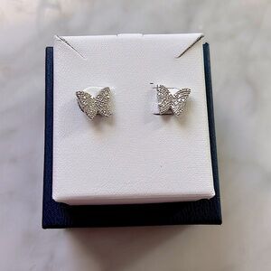NEW Diamond Sterling Silver Butterfly Earrings